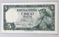 1959 Spain 5 Peseta Note, Nice AU
