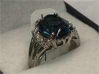 Sterling Silver ring with blue and clear stones -