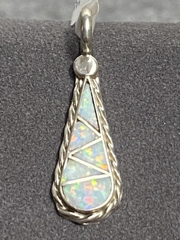 Zuni Crafted Opal & Sterling Silver Pendant 2g