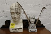 2pc Porcelains; Ink Well, Phrenology Head Statue