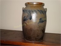 Vintage Salt Glaze blue stoneware crock 11"t has