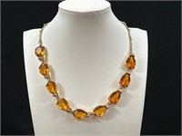 Vintage amber-coloured faceted crystal necklace