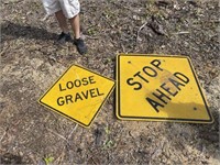 Loose Gravel & Stop Ahead Road Signs