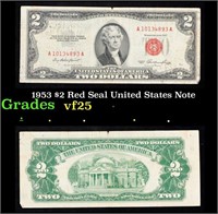 1953 $2 Red Seal United States Note Grades vf+