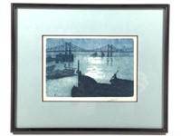 L O Griffith Thames River Etching Framed IN Artist