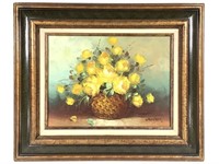 Wagner, Signed Oil on Canvas Floral, Roses, Framed