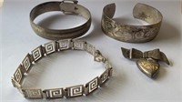 Vintage Sterling Silver Bracelets & Pin 38 Grams