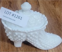 MILK GLASS HOBNAIL SHOE TRINKET DISH