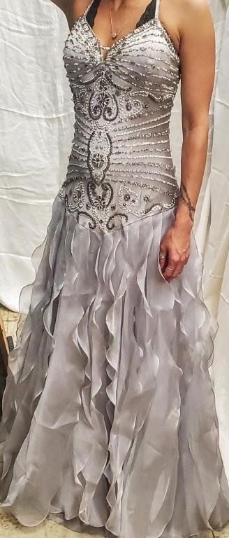 Grey Sequin Ball Gown