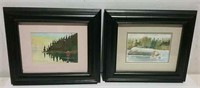 Two Framed Fishing Watercolours 13x11