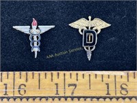 (2) sterling enameled medical pins 4.0 grams