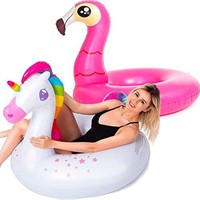 JOYIN 2-Pack Flamingo Unicorn Pool Float - Fun Bea
