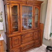 Solid Oak Lighted Hutch