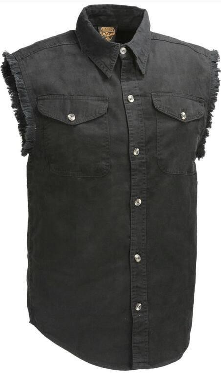 BIKERS EDGE MEN'S SLEEVELESS BUTTON FRONT DENIM