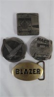 1 Solid Brass, 3 Pewter Tone Belt Buckles