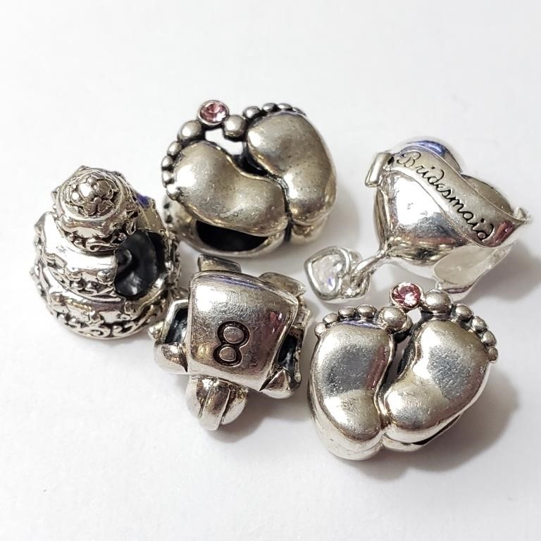 $300 Silver  12.16g Pack Of 5 Pandora Style Beads