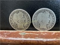 2 BARBER 1/4 DOLLARS 1907-O AND 1915