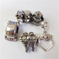 $320 Silver Pack Of 5 Pandora Style Beads