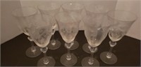 Etched Stemmed wine glasses (8), one chipped,