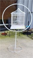 antique wrought Iron Bird Cage on circular Stand