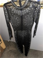 LADIES BLACK SHEER BLINGY JUMPSUIT SMALL