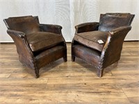 Pair of Leather Texture Armchairs w/Nail Detail