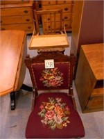 Victorian Needlepoint Chair & Oak High Chair