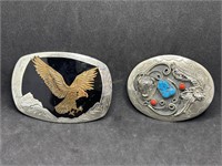 Two Navajo Belt Buckles one with an eagle and one