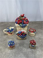 Porcelain berry cookie jar, salt and pepper