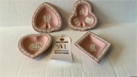 Wedgwood Pink, Set of 4 Dishes. Heart, Clubs,