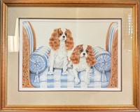 CHARMING SIGNED WATERCOLOR - BORDER COLLIES
