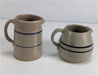 (2) Stoneware Pottery Crock Pitchers