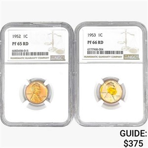 [2] Wheat Cents NGC PF65-66 RD [1952, 1953]