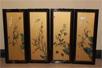 Set of 4 Asian Panels with carved