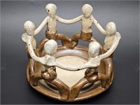 Signed Pottery Friendship Circle Candle Holder