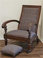 Carved Armchair & Ottoman  29 x 32 x 41"