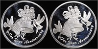 (2) 1 OZ .999 SILVER ANNIVERSARY BELLS ROUNDS