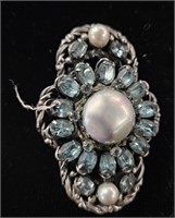 Blue Gem & Pearl Costume Jewelry 3 inches