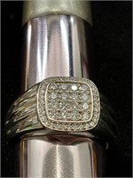 Mens Size 10 Real Diamond Silver Ring