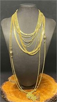 Seven Gold Tone Chain Costume Jewelry Necklaces