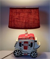 1950's USA Pottery Stagecoach Lamp 9" wide 16"
