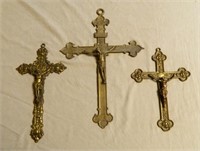 French Ornate Brass Hanging Crucifixes.