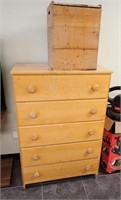 PINE CHEST OF DRAWERS & WOODEN BOX