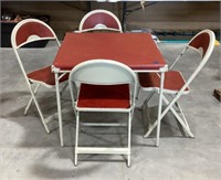Durham metal card table & 4 chairs 
Scratches