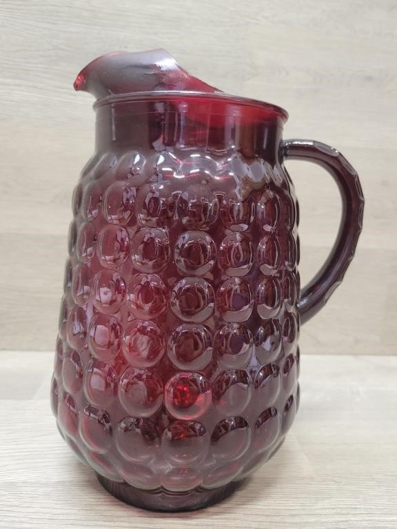 Ruby Red Bubble Glass Pitcher