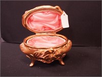 Gold embossed jewelry casket  with peach silk