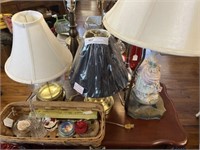 (3) Table Lights, Paperweights, Woven Basket
