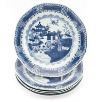 Six Chinese Export blue and white porcelain plates