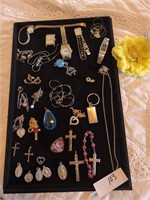 Box lot of jewelry- silver pendants and chains,