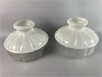 Set of 2 Antique Oil Lampshades w Satin Tops &